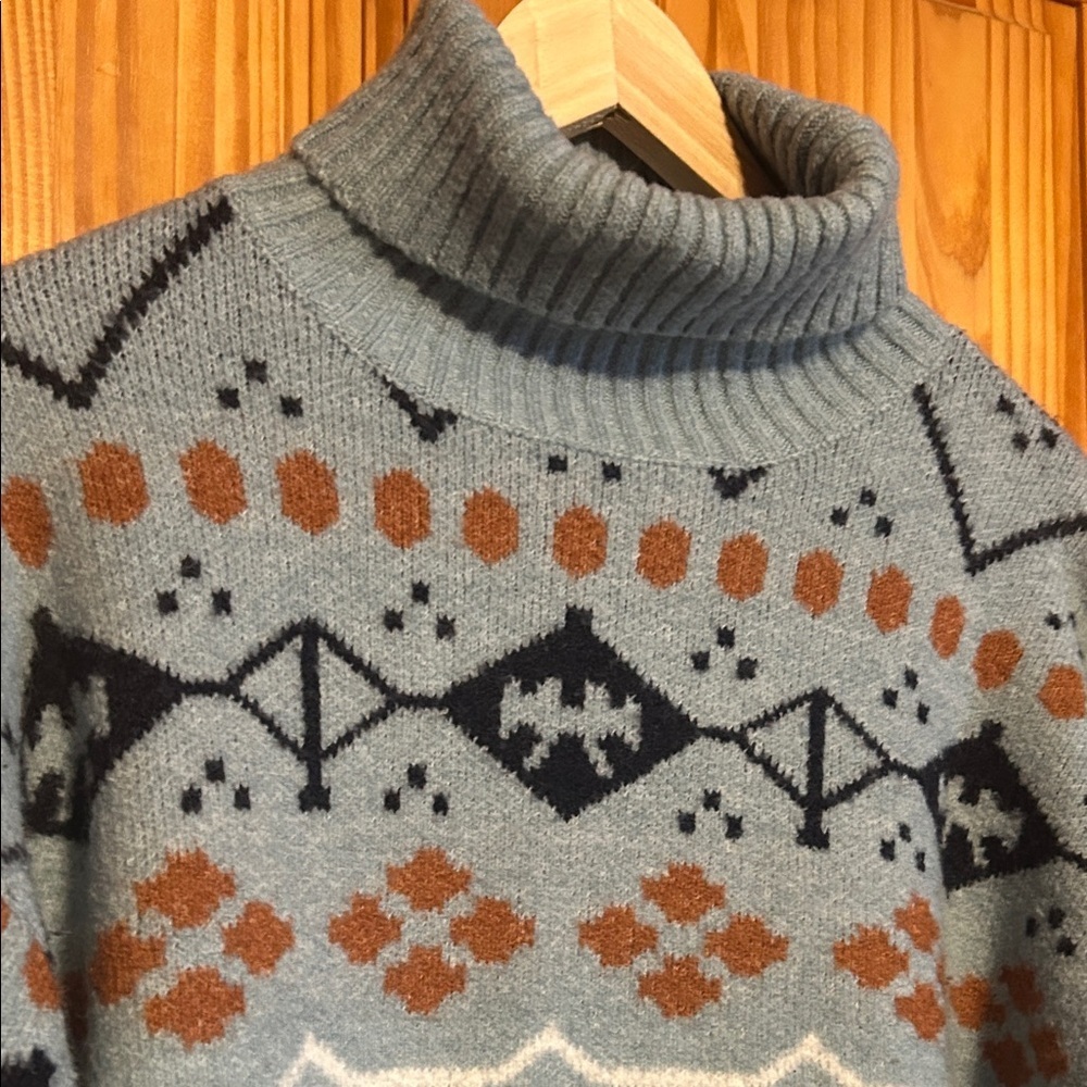Panache Nordic Blue and Brown Turtleneck Sweater - Picture 3 of 8